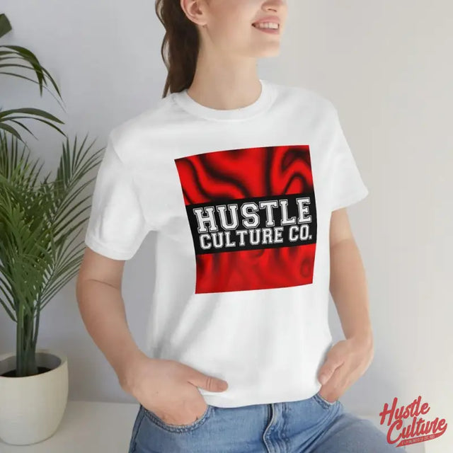 White Tee With ’’hustle’’ On Woman By Red Trippy Culture Tee