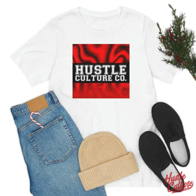 White Hut Culture Tee - Red Trippy Hustle Culture Shirt