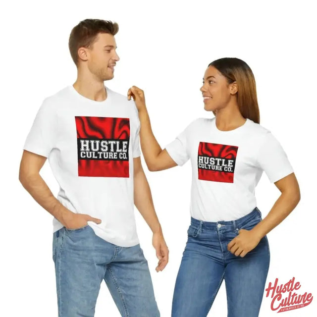 Red Trippy Hustle Culture Tee - Couple In High Cut White Shirts