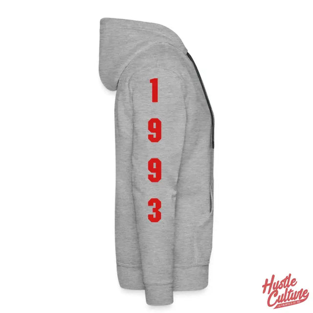 Relentless Ambition Premium Hoodie: Grey Hoodie With Red Lettering On Back